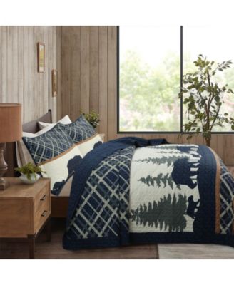 3 Pcs Cabin Lodge Rustic Country Bear Quilt Bedspread Set Queen
