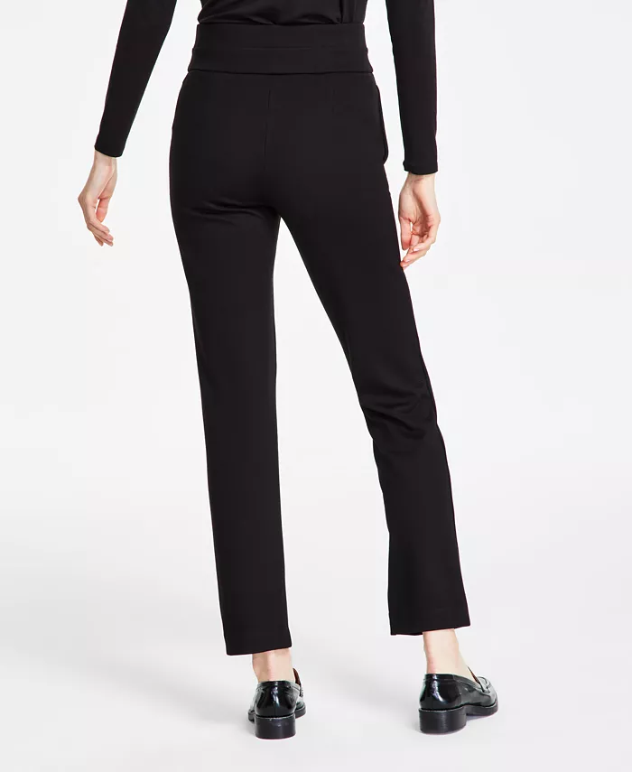Women's Pull On High Double Wide Waistband Straight Leg Pants - thumbnail 2