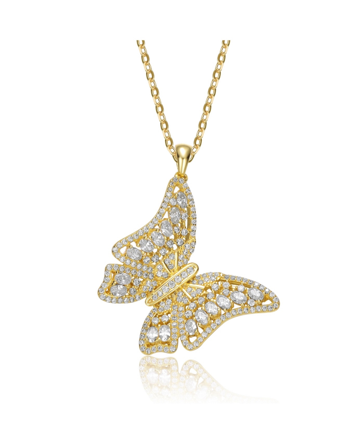 14K Gold Plated Cubic Zirconia Butterfly Pendant Necklace - Gold