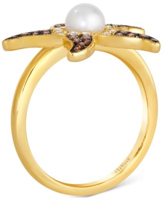 Freshwater Pearl (5-1/2 ct. t.w.) & Chocolate Ombr&eacute; Diamond (1/3 ct. t.w.) Starfish Ring in 14k Gold