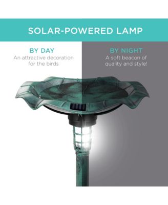 Solar Lighted Pedestal Bird Bath w/ Planter, Integrated Panel