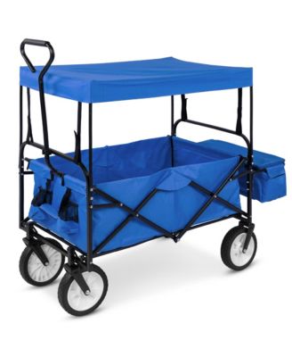 Folding Utility Wagon Cart with Removable Canopy and Cup Holders