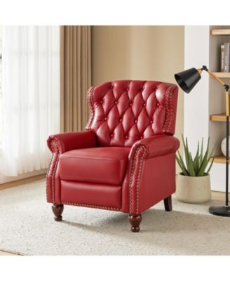 Justine Wooden Upholstery Genuine Leather Recliner with Tufted Back