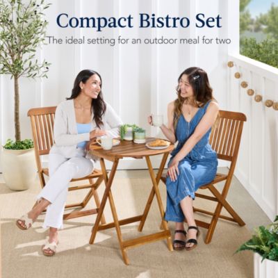 3-Piece Acacia Wood Bistro Set, Folding Patio Furniture w/ 2 Chairs, Table