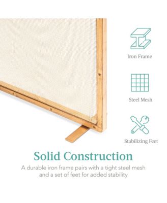 38x27in Single Panel Fireplace Screen Handcrafted Steel Mesh Spark Guard w/ Handles