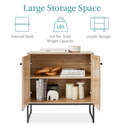 2-Door Rattan Storage Cabinet, Accent Furniture, Cupboard w/ Non-Scratch Foot Pads