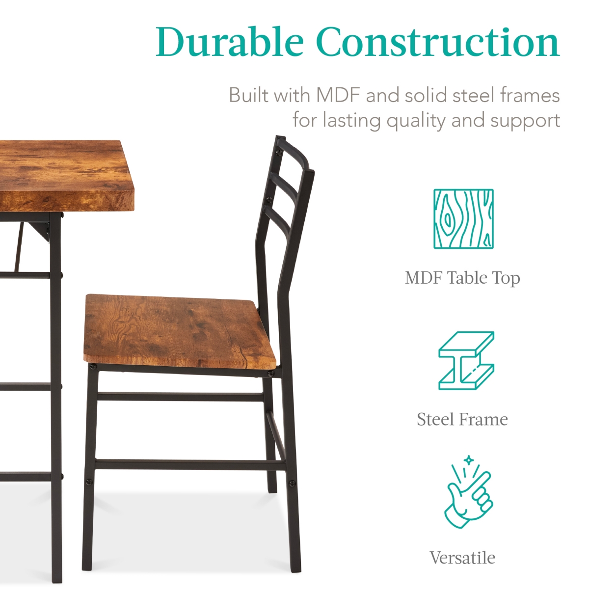 Best Choice Products 3-Piece Modern Dining Set, Square Table & Chairs Set w/ Steel Frame, Built-In Storage Rack