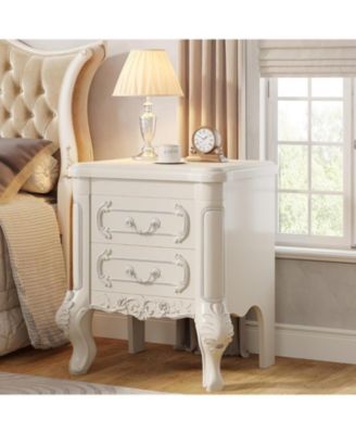 Nightstand, End Table with 2 Drawers, Carved Bedside Tables, Side Table for Bedroom, Living Room, Classic Bedroom Furniture, Night Stand