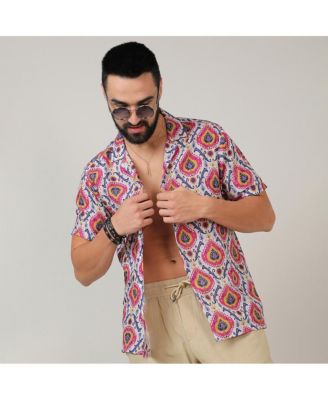 Men's Crimson Red & Ivory White Ethnic Shirt