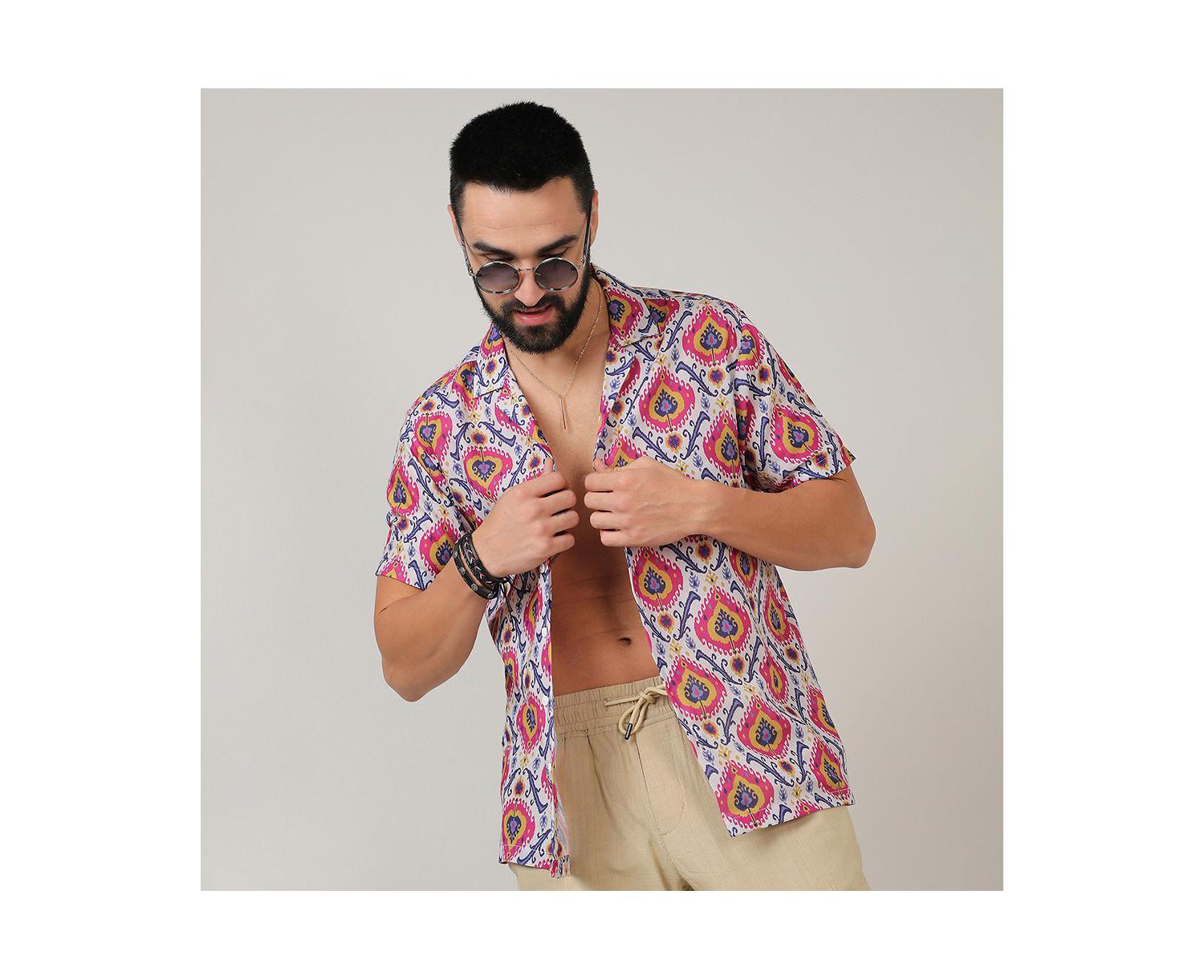 Men's Crimson Red & Ivory White Ethnic Shirt