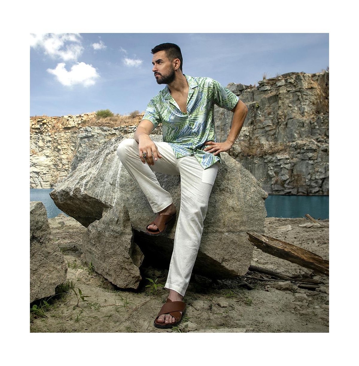 Men's Grass Green & Navy Blue Ripple Shirt