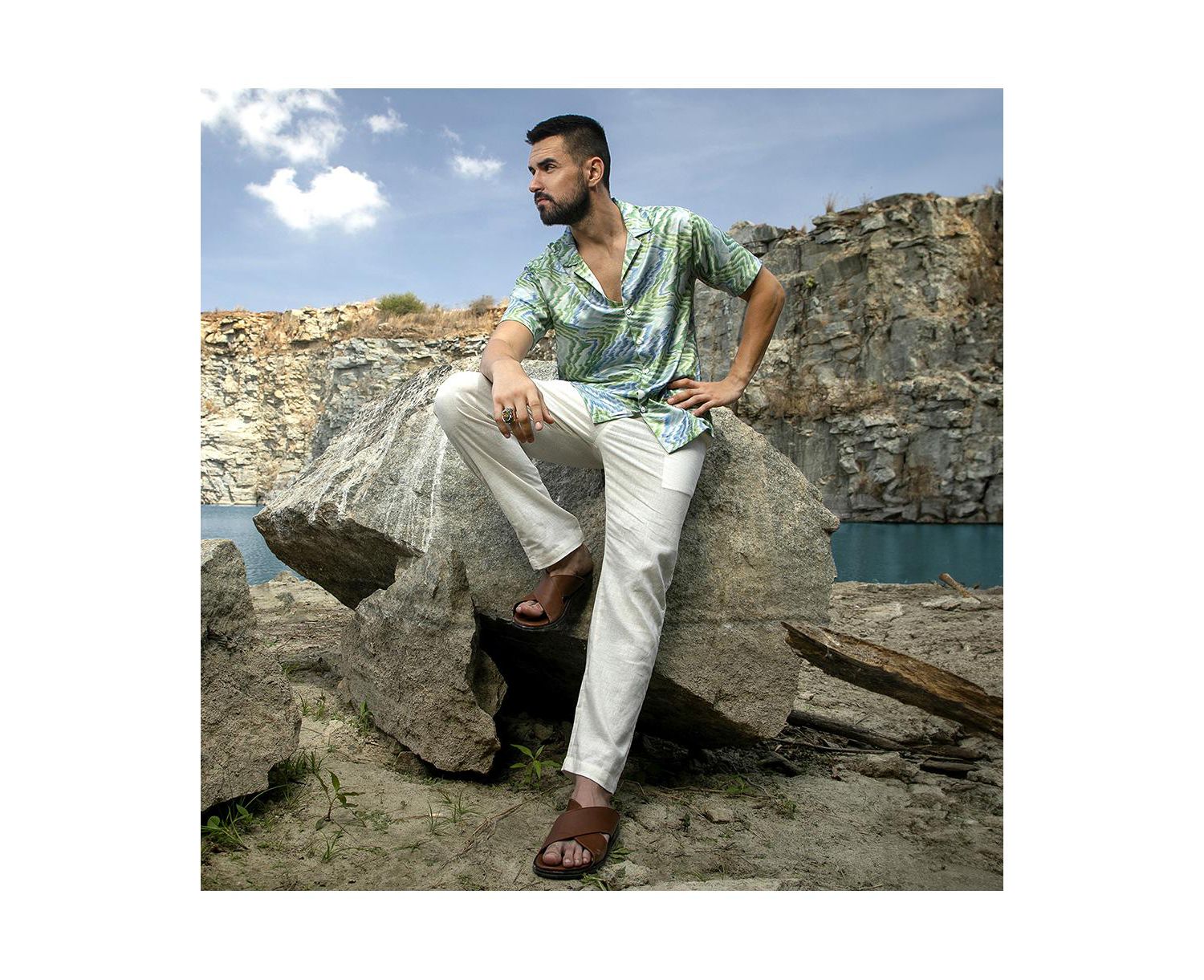 Men's Grass Green & Navy Blue Ripple Shirt