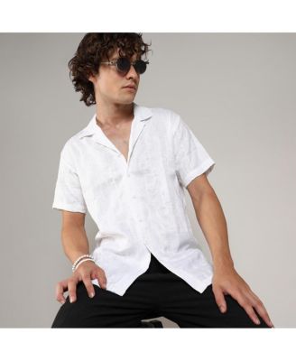 Men's Chalk White Embroidered Heathered Shirt
