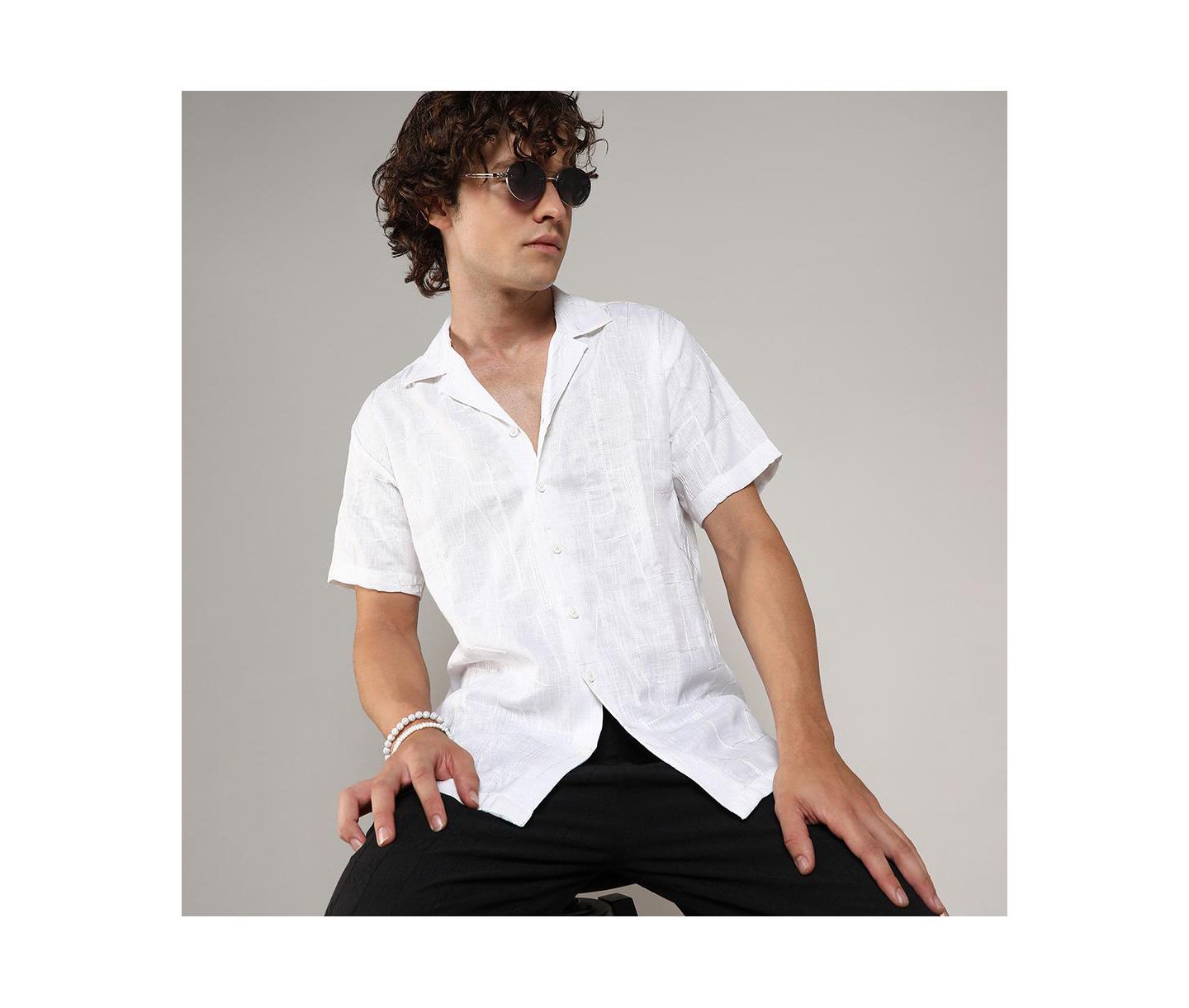 Мужская рубашка Cahoot Campus Sutra Chalk White Embroidered Heathered, цвет: Белый — фото 5