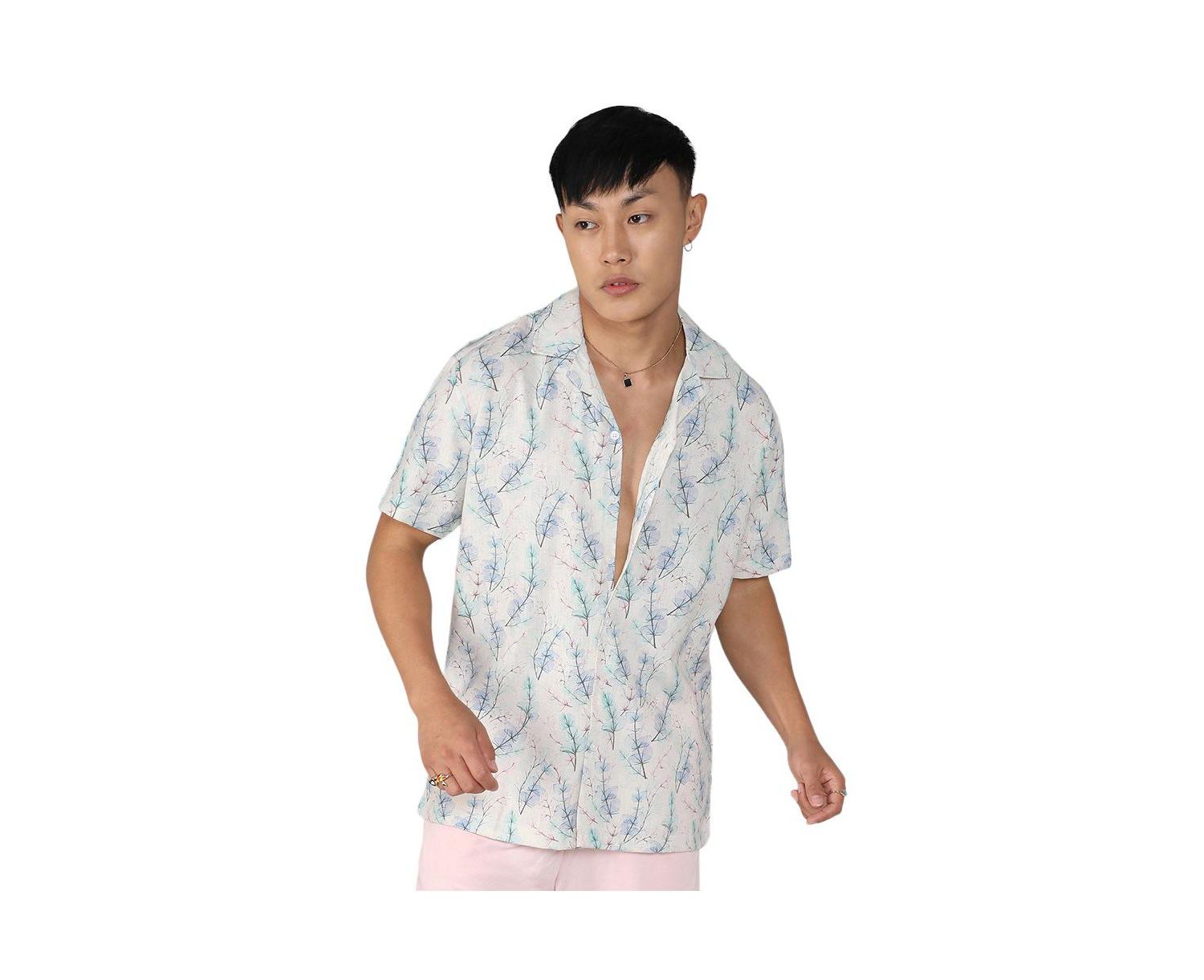 Men's Ivory White & Icy Blue Flora Tint Shirt