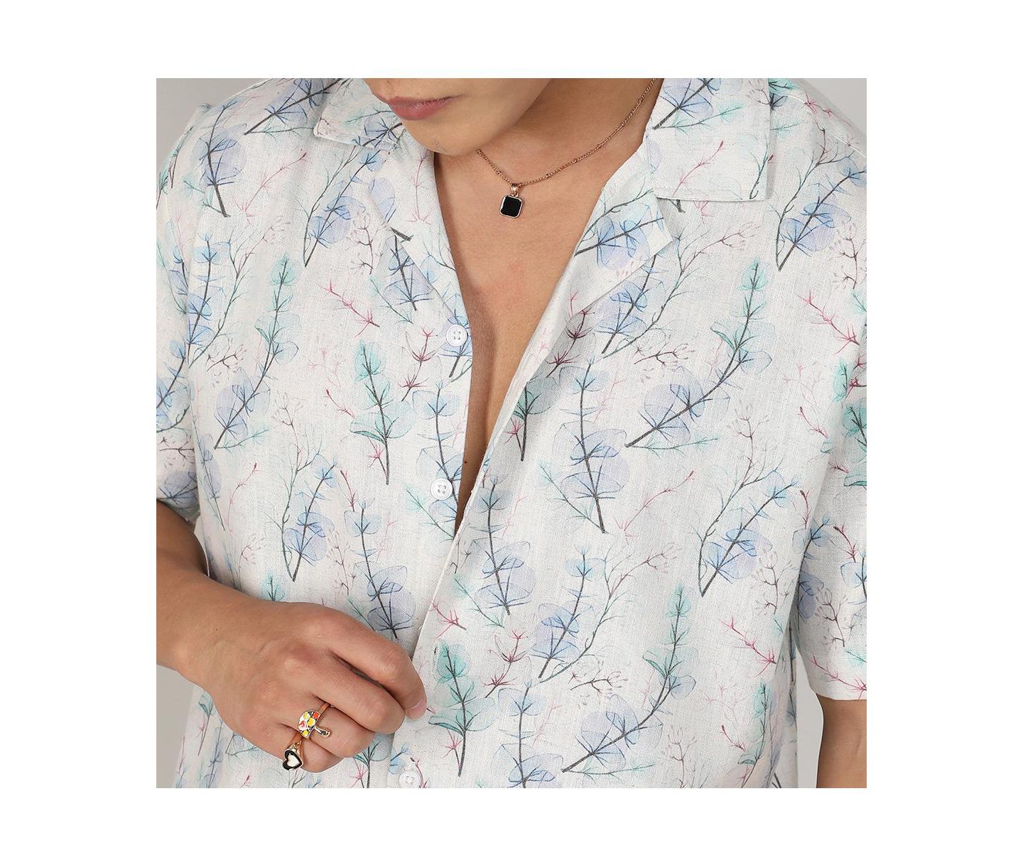Мужская рубашка Cahoot Campus Sutra Ivory White & Icy Blue Flora Tint, цвет: Белый — фото 7