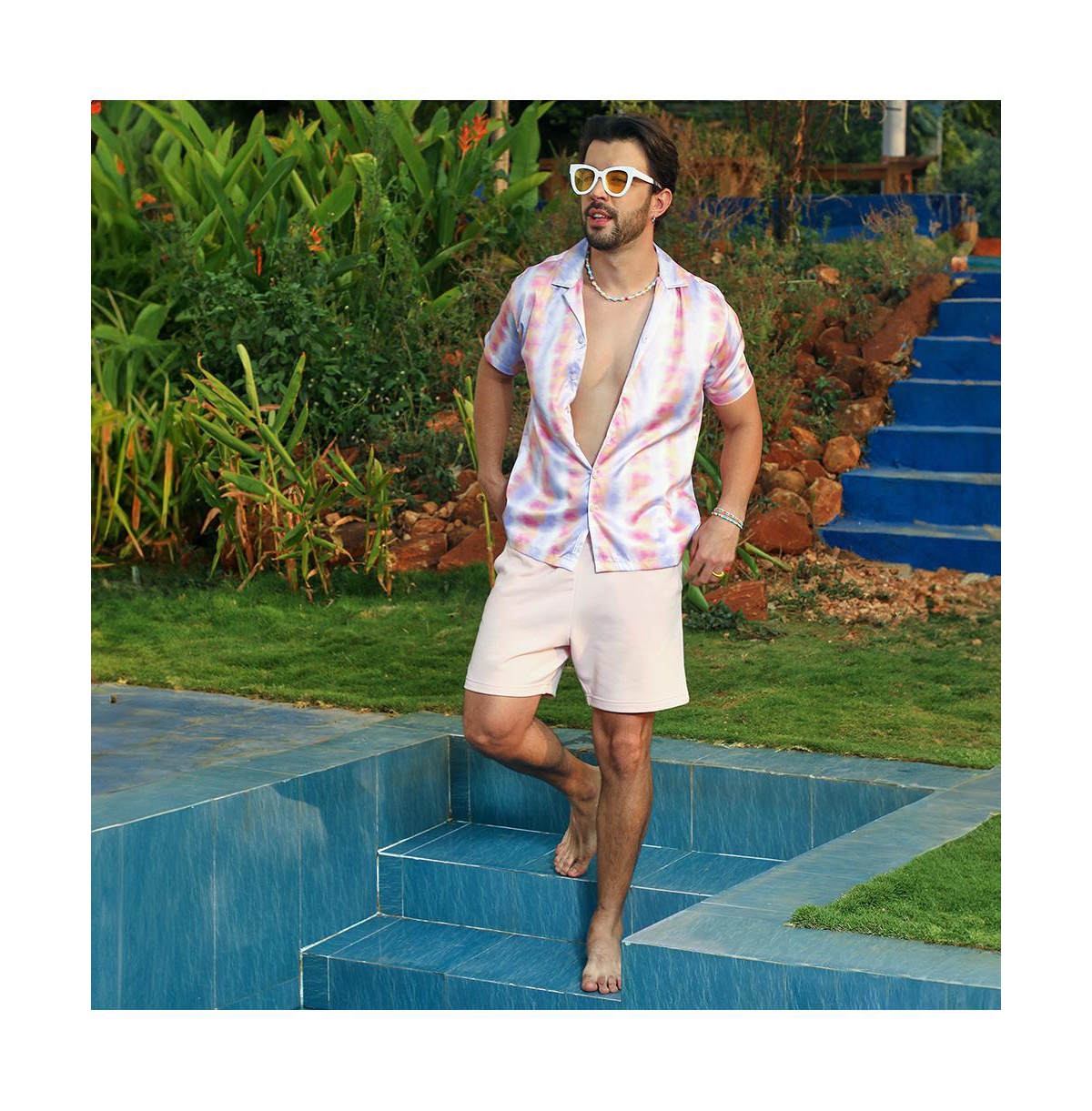 Campus Sutra Men's Lavender & Pale Orange Relaxed Ombre Shirt