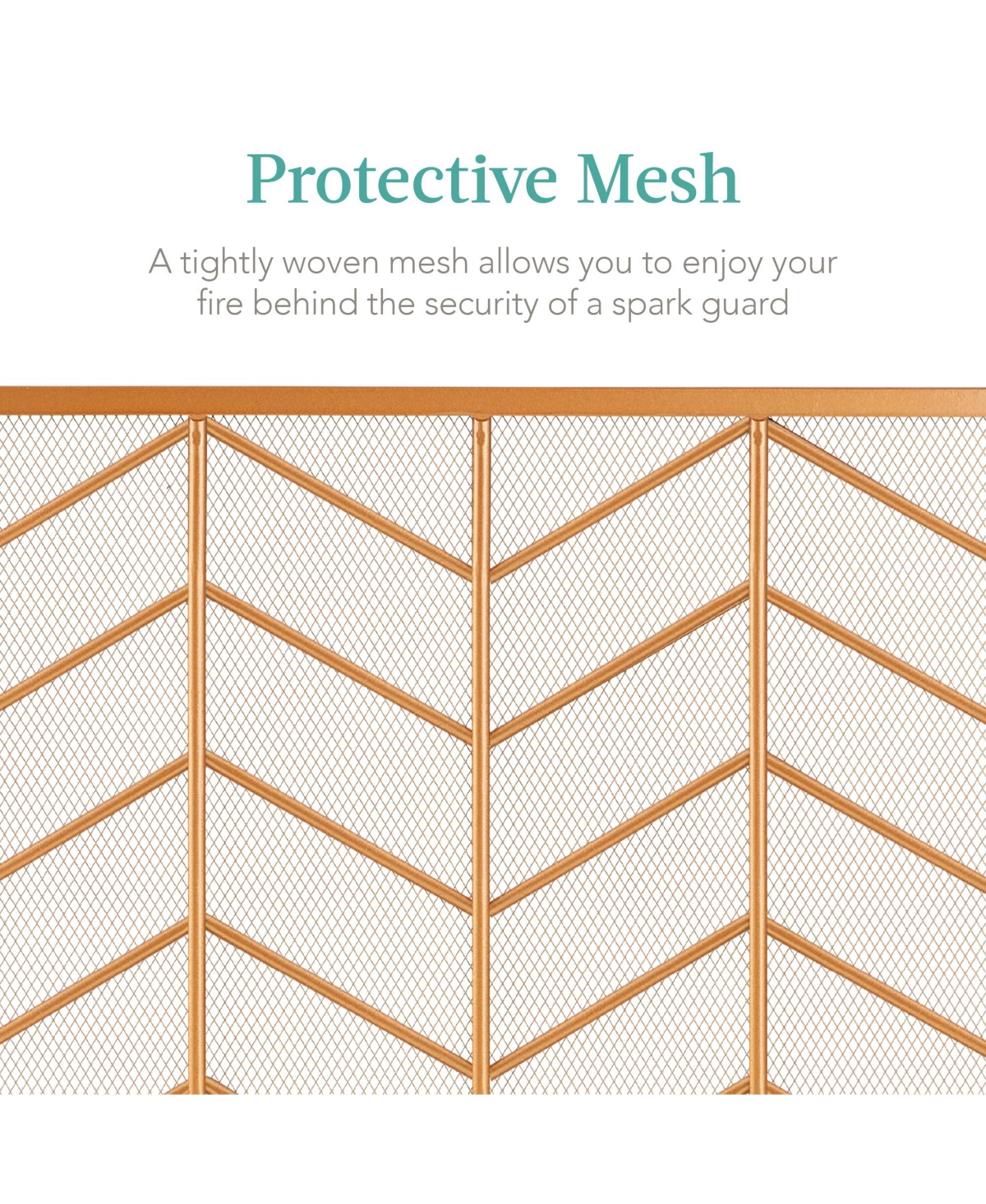 Best Choice Products 52x31in 3-Panel Iron Chevron Fireplace Screen, Spark Guard w/ Handles