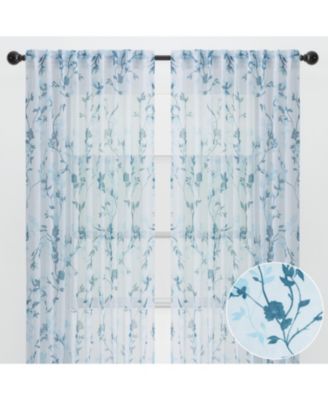Premium 2-Panel Floral Textured Sheer Curtain Panels - 3-in-1 Back Tab, Rod Pocket, Ring Tab - 52 x 63 Inches