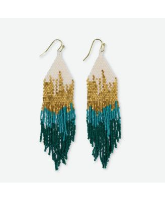 Claire Ombre Luxe Beaded Fringe Earrings - Dark Green 42$