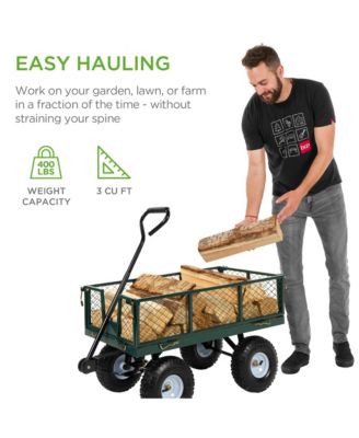 Heavy-Duty Steel Garden Wagon Lawn Utility Cart w/ 400lb Capacity, Removable Sides, Handle - Gray