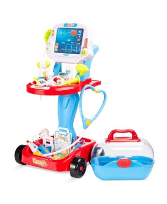 Play Doctor Kit for Kids, Pretend Medical Station Set with Carrying Case, Mobile Cart