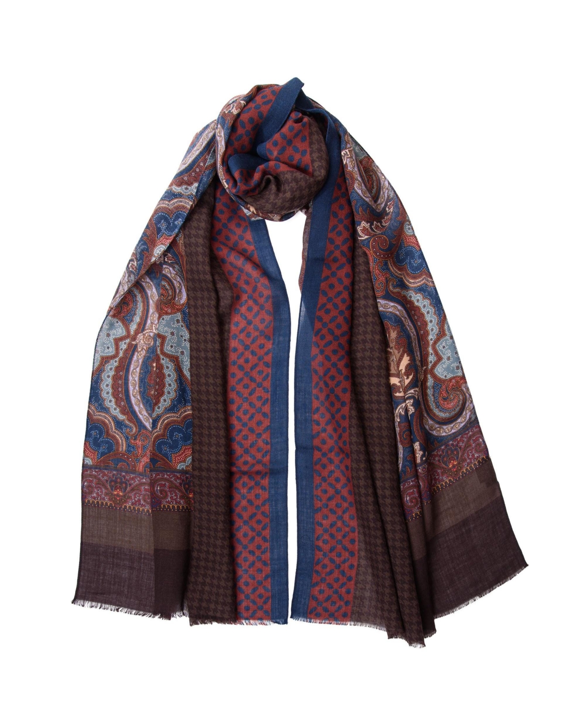 Aosta - Wool Scarf - Burgundy, blue and brown