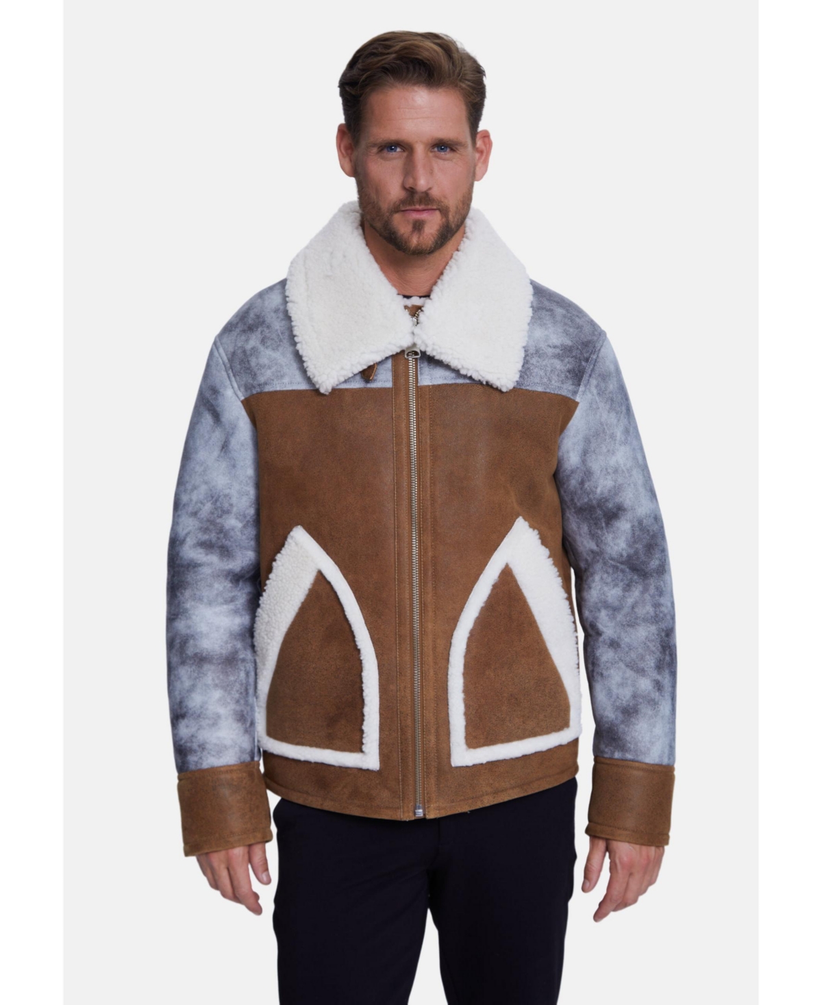 Furniq Uk Men's Fashion Jacket, Stoning LightWith White Curly Wool - Brown