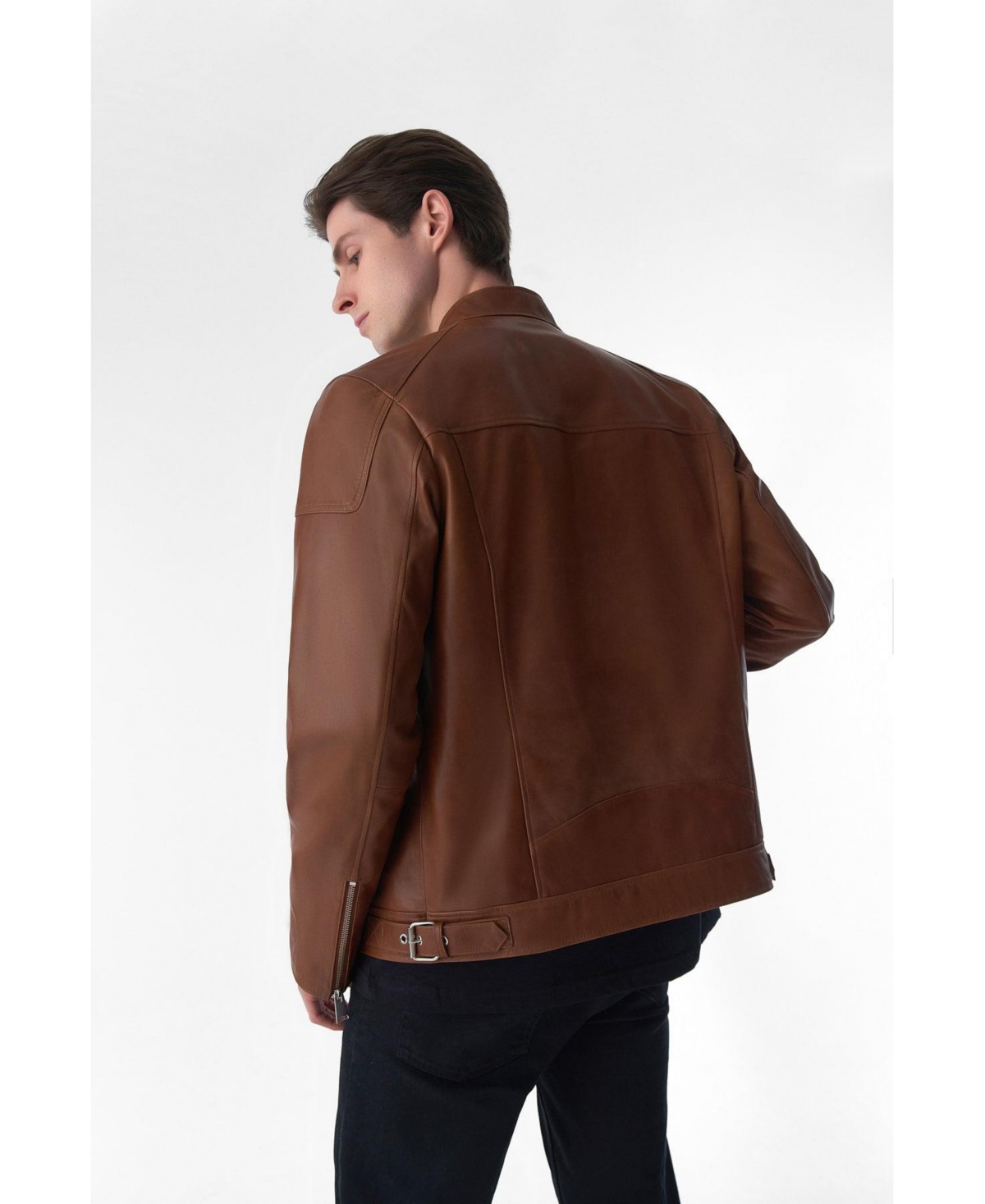 Furniq Uk Men's Genuine Leather Snap Detail Jacket, Antique- Tan