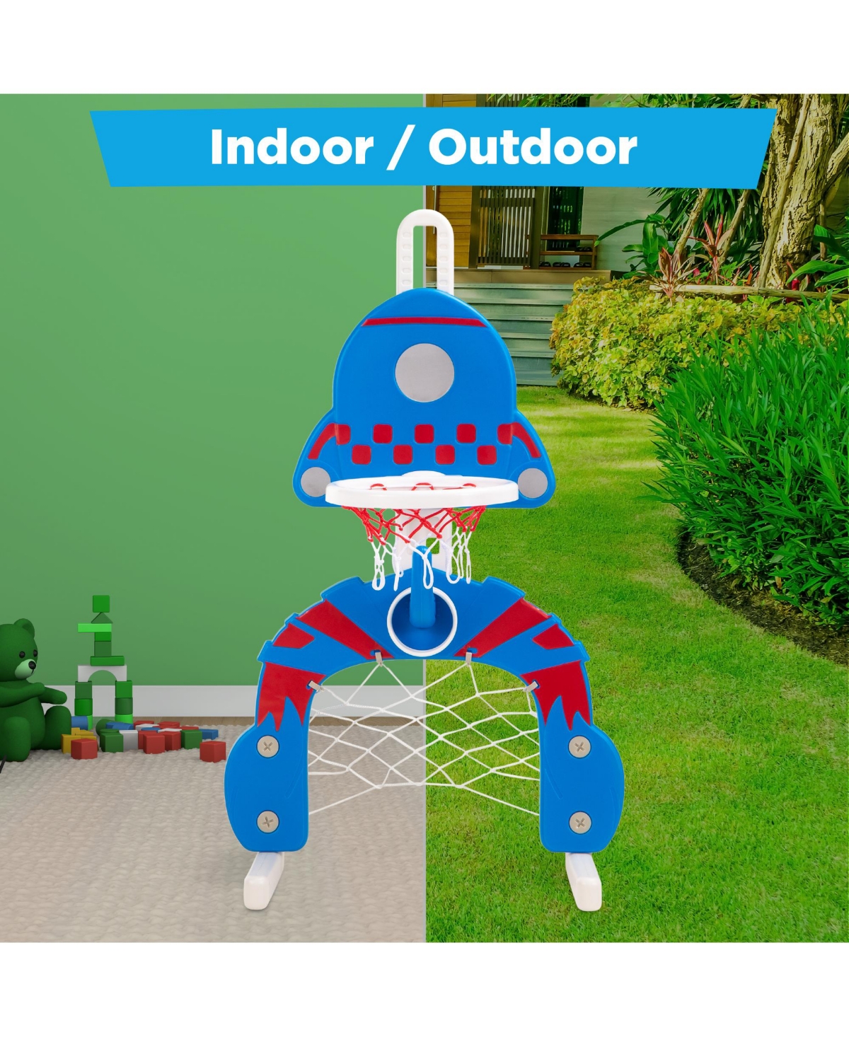 Best Choice Products 3-in-1 Toddler Basketball Hoop Sports Activity Center Grow With Me Play Set - Blue with ring toss