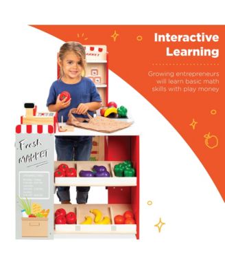 Kids Pretend Play Grocery Store Wooden Supermarket Set w/ Chalkboard, Cash Register