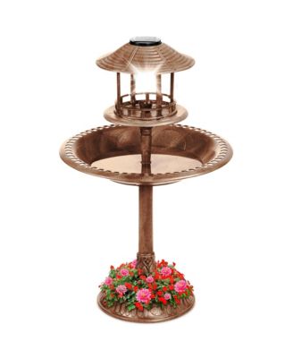 Solar Outdoor Bird Bath Pedestal Fountain Garden Decoration w/ Fillable Planter Base