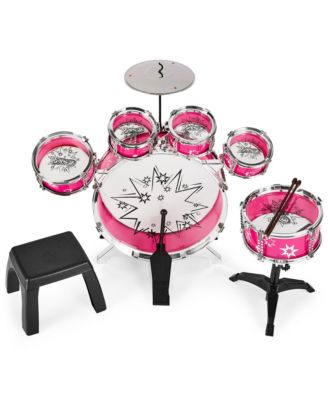 11-Piece Kids Starter Drum Set w/ Bass Drum, Tom Drums, Snare, Cymbal, Stool, Drumsticks