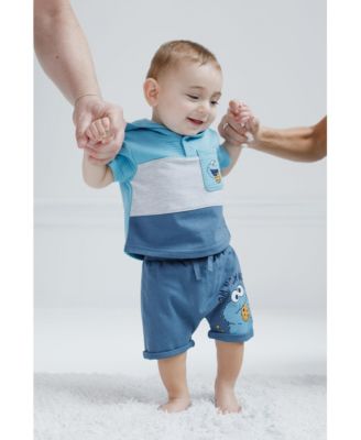 Toddler Boys Cookie Monster Pullover Hoodie and French Terry Shorts