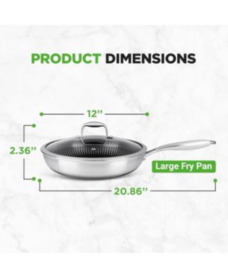 12'' Stir Fry Pan with Glass Lid - Triply Stainless Steel Cookware, DAKIN Etching Non-Stick Coating Inside and Outside