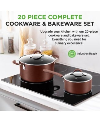 20-Piece Professional Cookware and Bakeware Set with Nonstick Pots and Pans, Cool-Touch Handles, Induction Safe