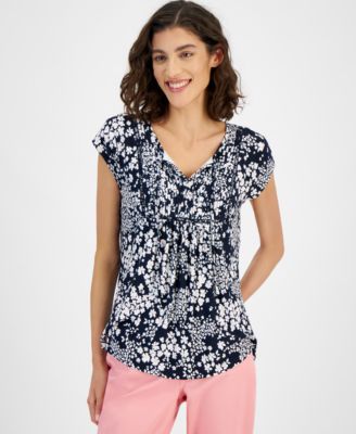 Tommy Hilfiger - Women's Printed Split-Neck Short-Sleeve Top