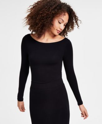 Bar III - Women's Jersey Long-Sleeve Boat-Neck Bodysuit