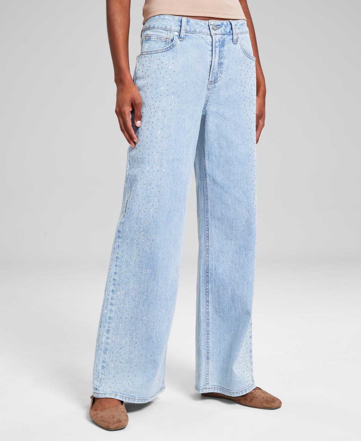 And Now This Women's Studded High-Rise Wide-Leg Jeans, Created for Macy's