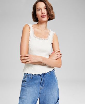 And Now This - Women's Lace-Trim Ribbed-Knit Tank Top