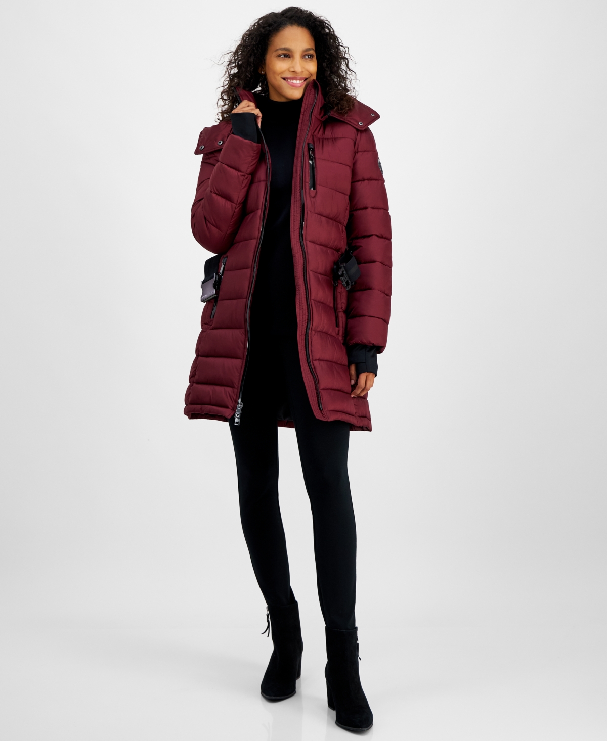 Michael Michael Kors Women's Belted Hooded Puffer Coat, Created for Macy's