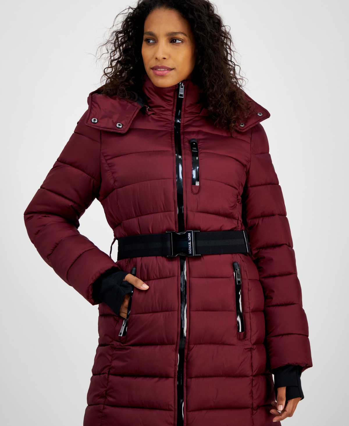 Michael Michael Kors Women's Belted Hooded Puffer Coat, Created for Macy's