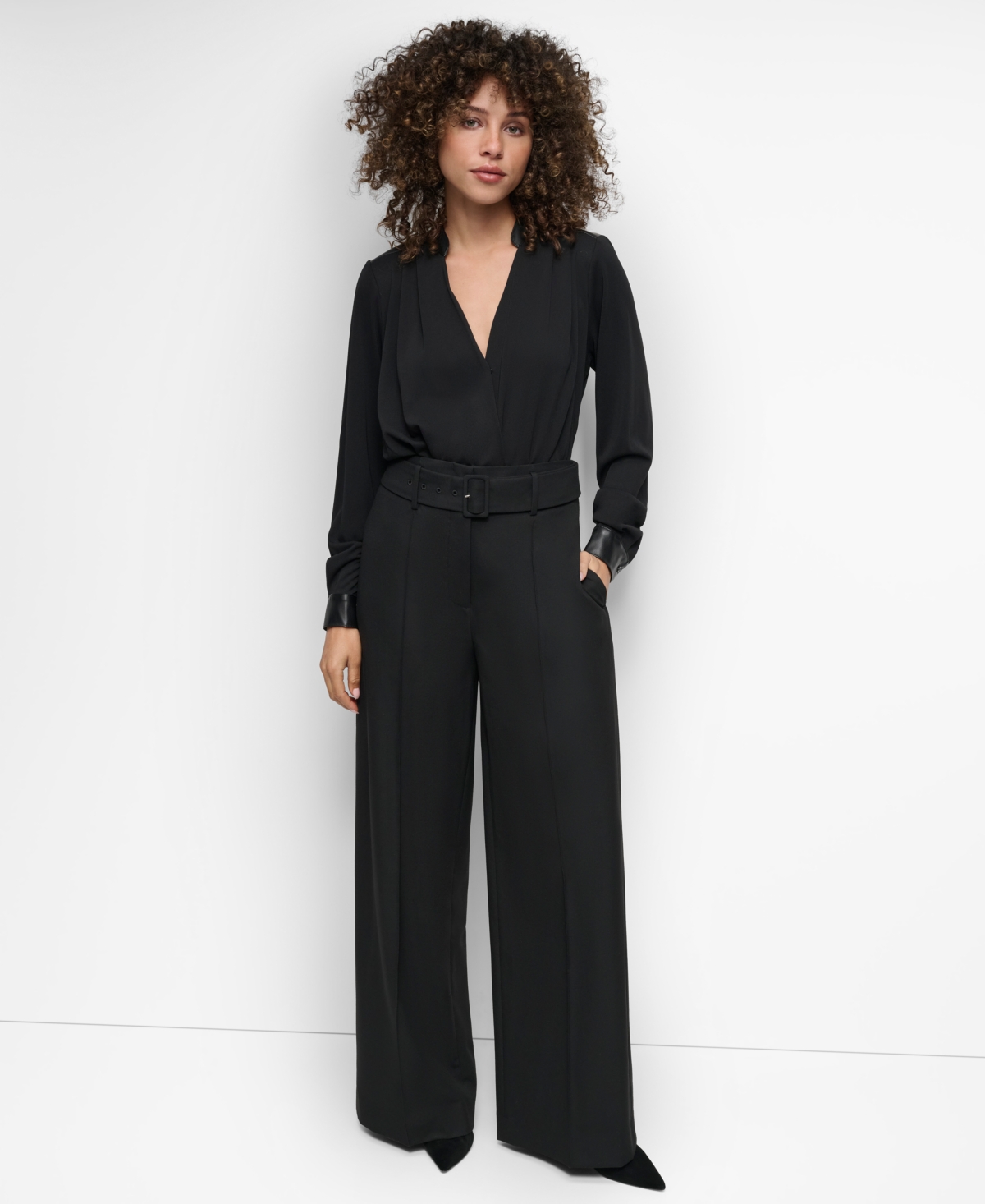 Dkny Women's Belted Mid-Rise Wide-Leg Pants