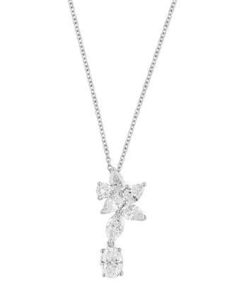 EFFY&reg; Lab Grown Diamond Mixed-Cut Floral Motif 18" Pendant Necklace (1-7/8 ct. t.w.) in 14k White Gold