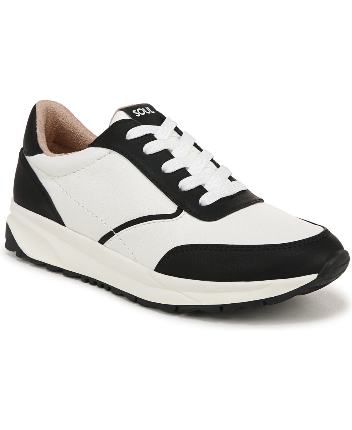 Shop Soul Naturalizer Jackson Lace-up Wedge Sneakers In Black,white Faux Leather