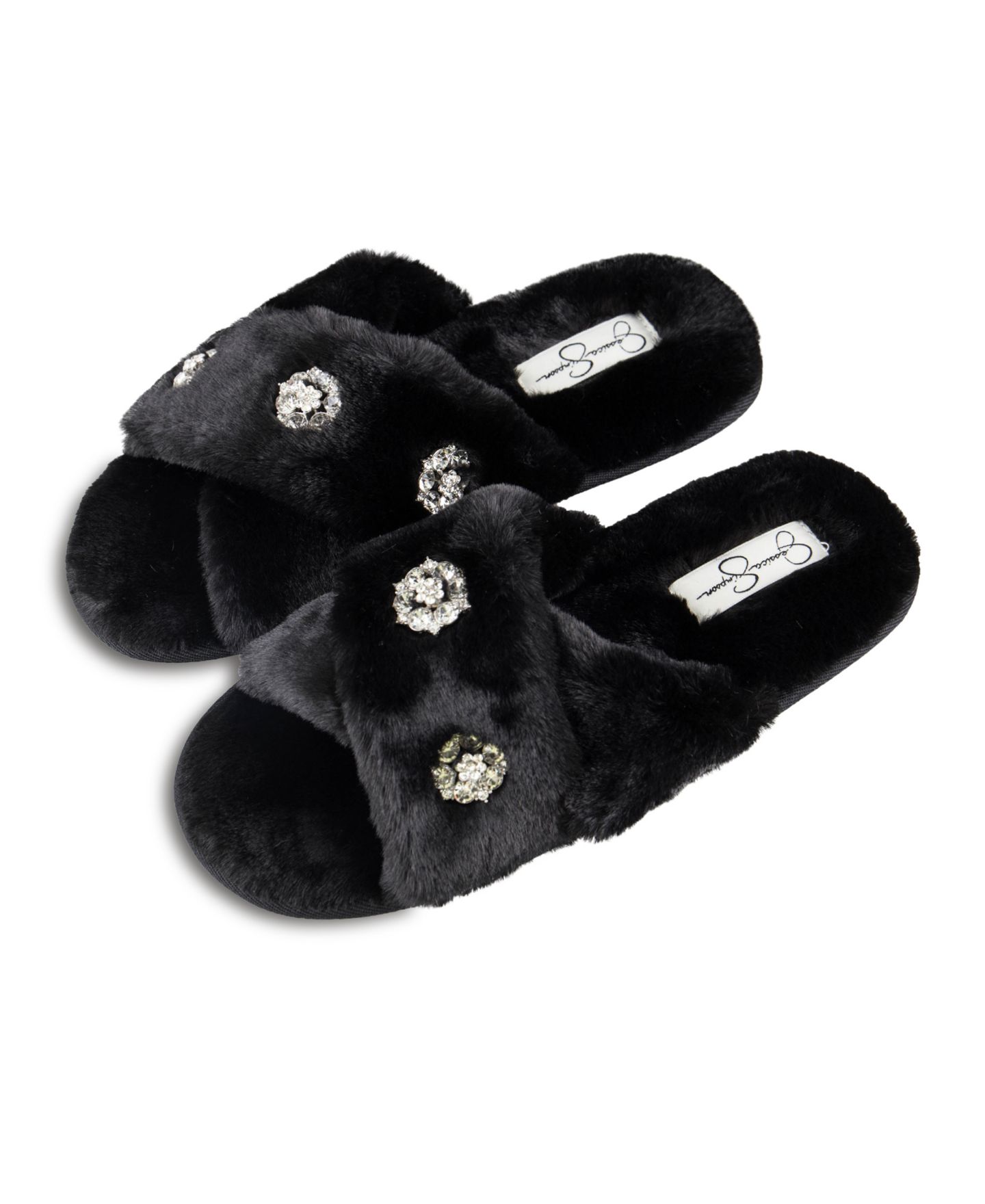Женские тапочки Jessica Simpson Embellished Cross Band Slide Slippers, цвет: Чёрный — фото 4