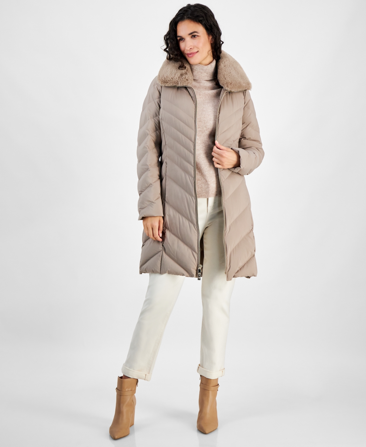 Michael Michael Kors Women's Faux-Fur-Trim Hooded Puffer Coat, Created for Macy's