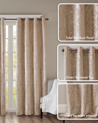 Mirage Knitted Jacquard Damask Total blackout curtains for bedroom, Silver grommet top fit up to 1.25 inches rod Single Curtain Panel for Living Room, Width 50 length 108 inches, Pitch Black Ambiance Champagne 1 Window Panel