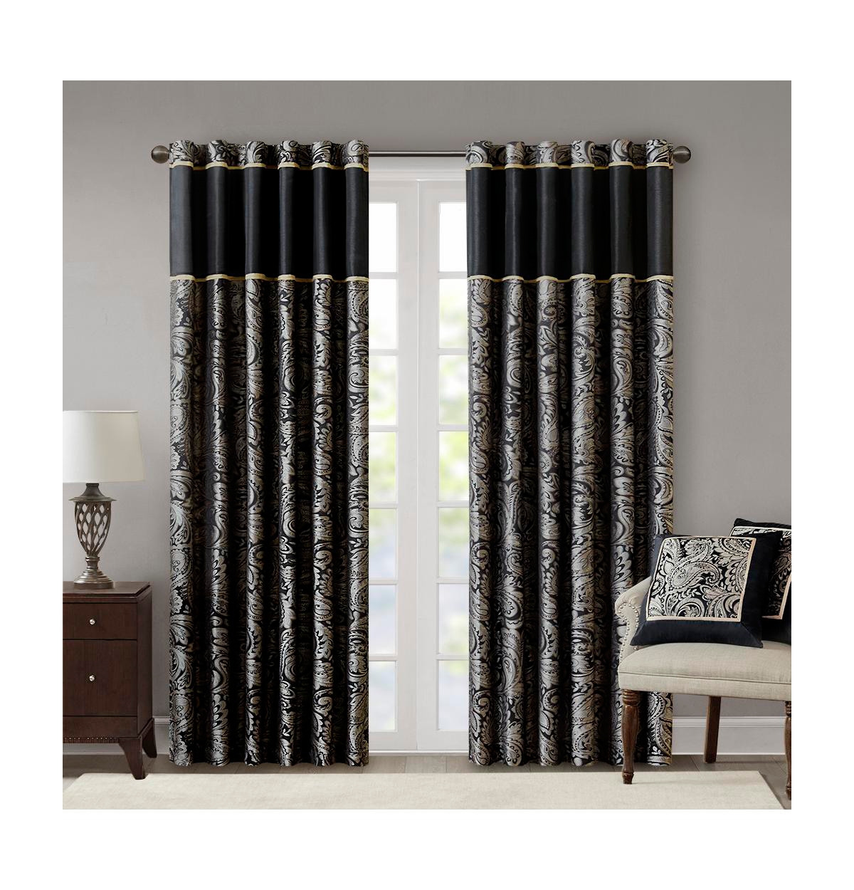 Aubrey Jacquard Room Darkening Curtains, Faux Silk Paisley for Bedroom and Living Room, 84 inch length 2 panels set, Width 50 length 84 i