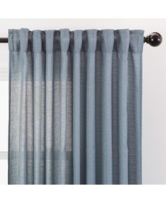 Premium 2-Panel Faux Belgian Flax Textured Semi Sheer Curtains - for Windows Living Room Bedroom Patio - Partial Sheer Drapes for Privacy & Home Decor 52 x 84 Inches Long - Dark Blue